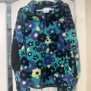 Urban Outfitters Floral Fleece 3/4 zip pullover